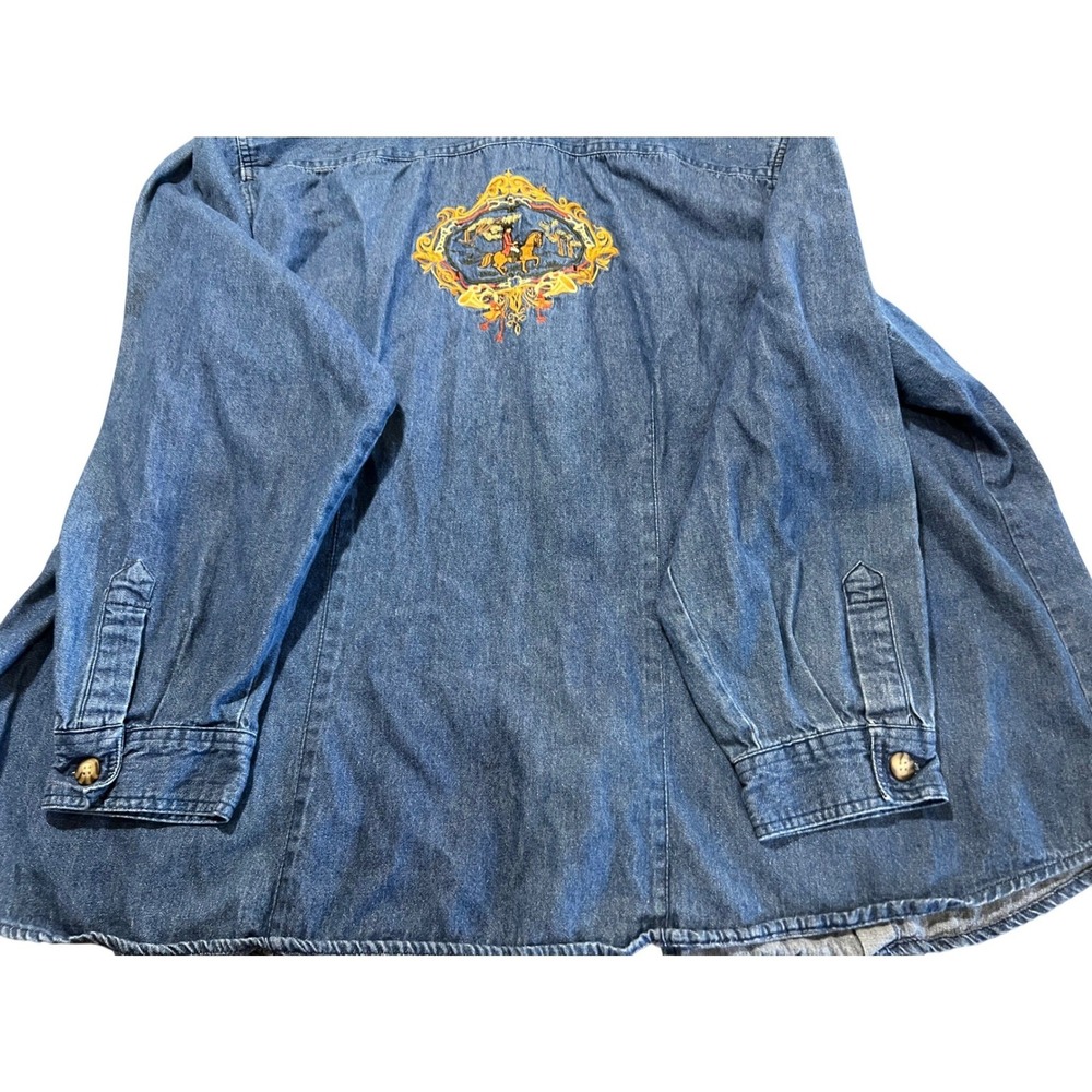 White Stag Plus 3X Denim Zip Front Shirt Jacket Equestrian Horse Embroidery Blue